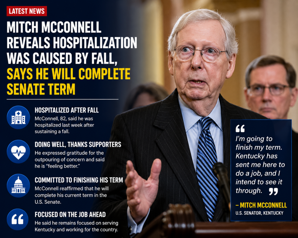 Mitch McConnell Reveals Hospitalization Was Caused by Fall, Says He Will Complete Senate Term