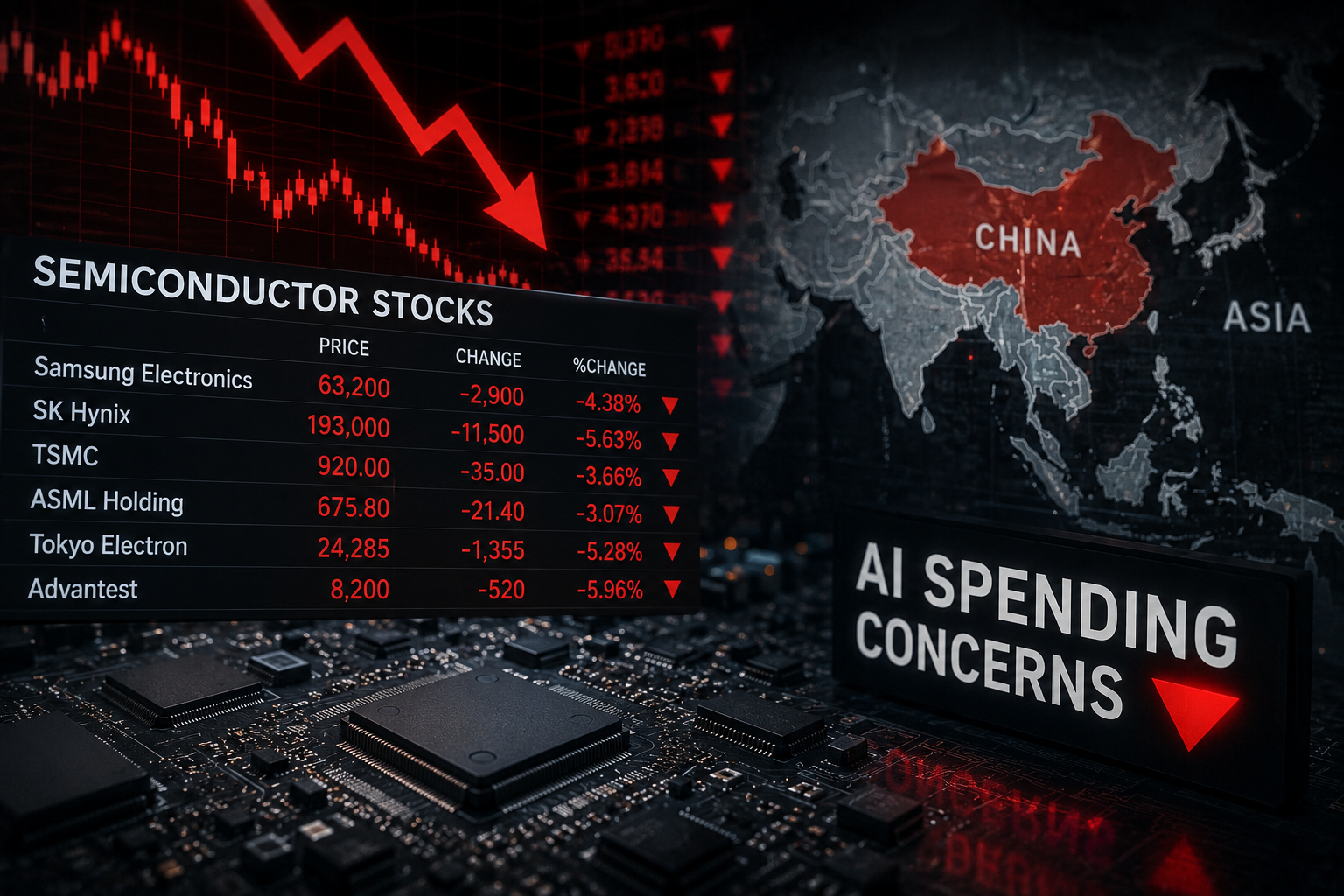 Asian Chip Stocks Sink as China Competition and AI Spending Concerns Grow