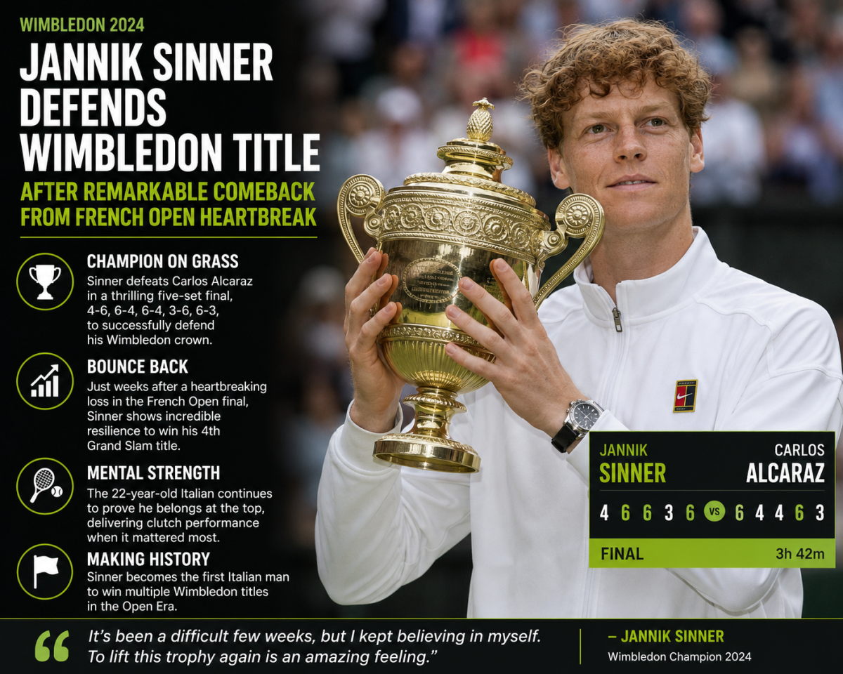 Jannik Sinner Defends Wimbledon Title After Remarkable Comeback From French Open Heartbreak
